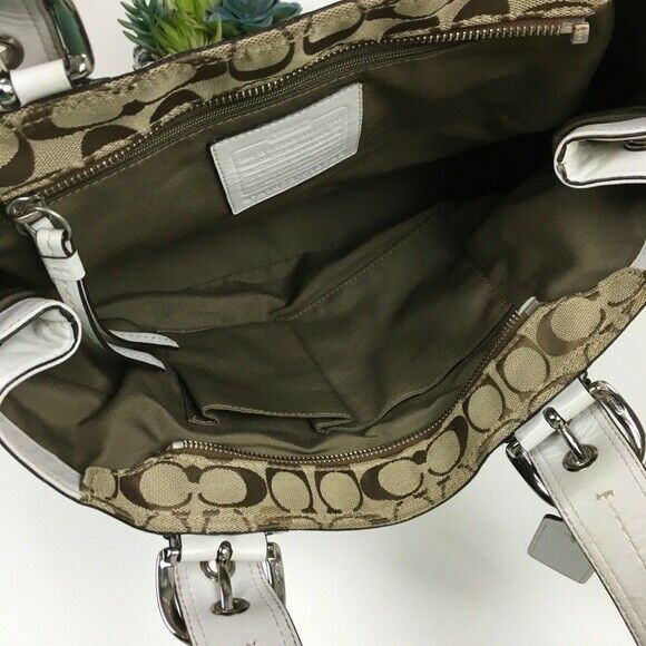 Soho Pleated Bone Leather F13742 Coach Signature Tan/Brown Canvas Shoulder Bag - Picture 5 of 7